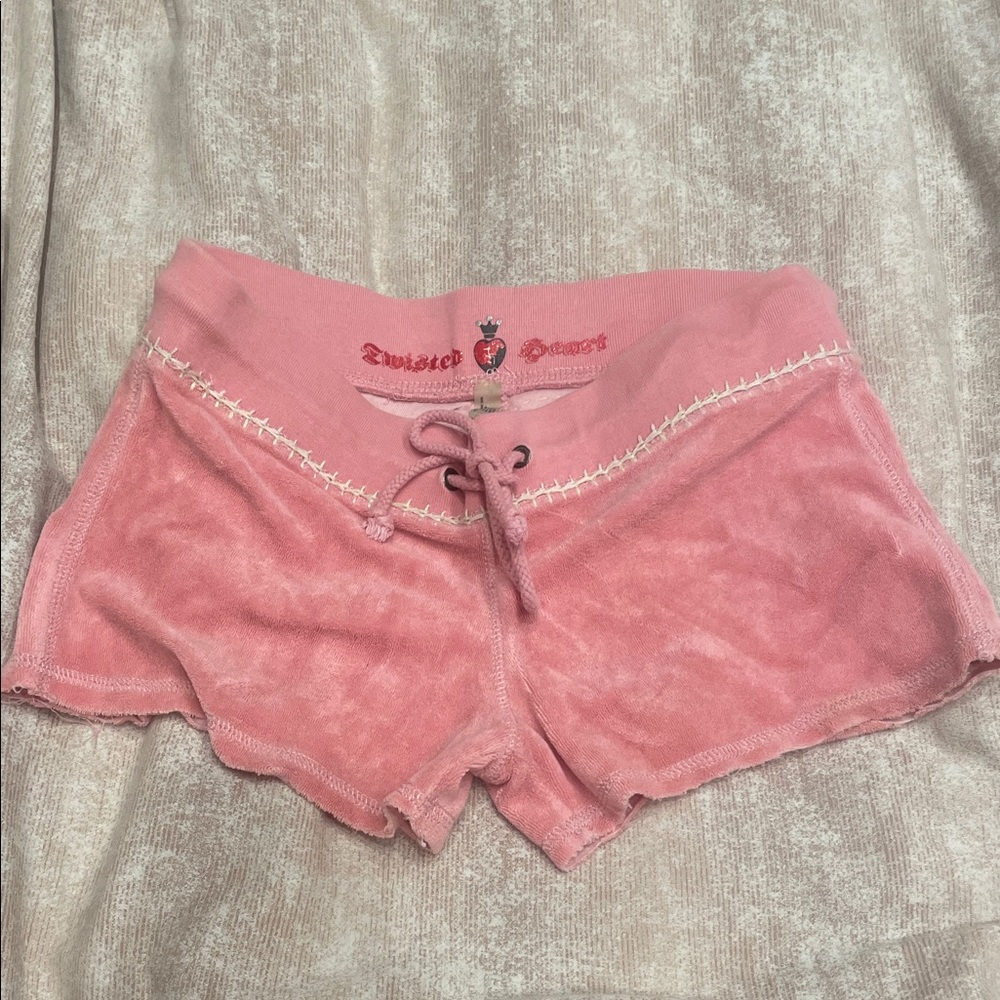 TWISTED HEART Dusty Pink Velour Lace-Up Shorts